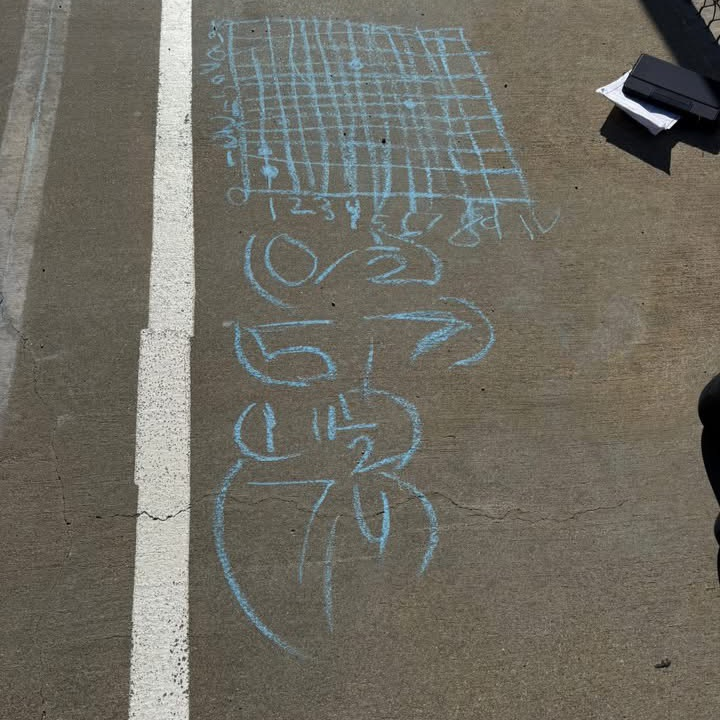  chalk grid on pavement 