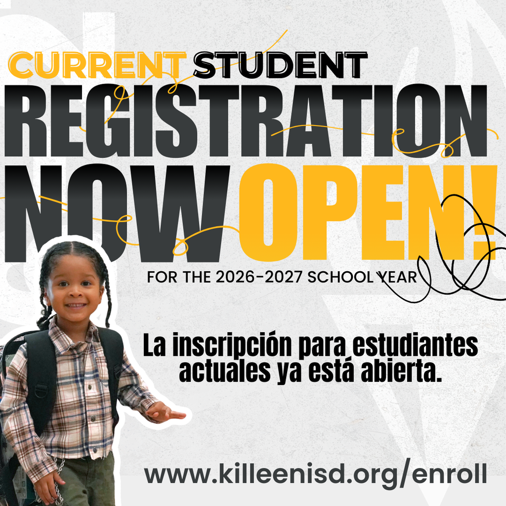 Registration for the 2026–2027 school year is still open for returning students. If you haven’t completed it yet, please log into Home Access Center and submit your student’s registration as soon as possible. This quick step helps campuses plan schedules and prepare for next year. Access HAC here: www.killeenisd.org/hac New-to-KISD student registration opens April 6, and the returning student registration window closes April 2.
