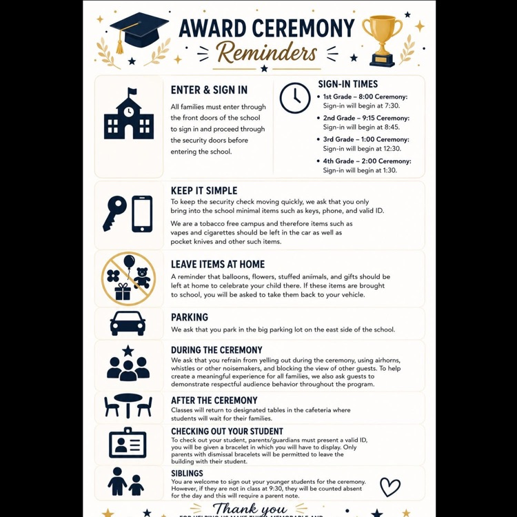reminders on award ceremony safety and procedure 