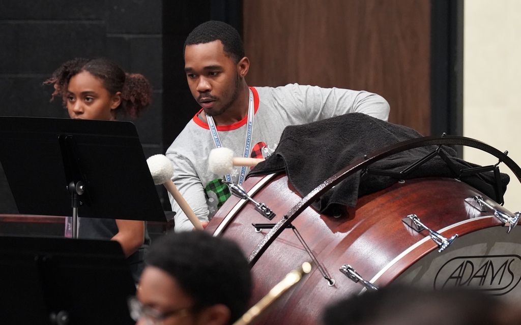 Student at high school band camp