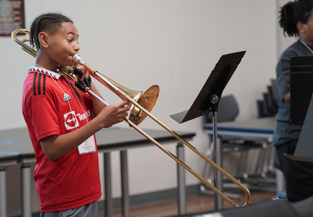 Student at high school band camp