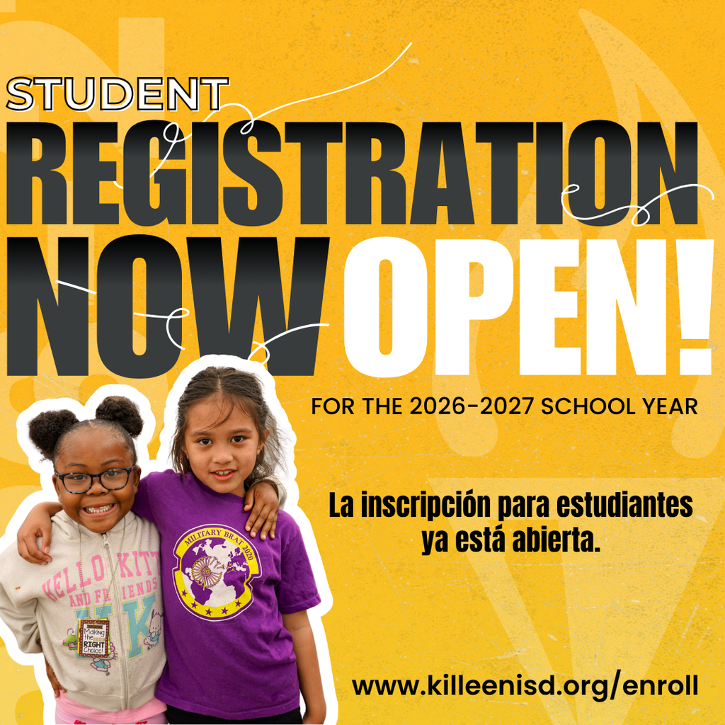 📚 School starts soon, and there's still time to enroll! New to Killeen ISD? Student registration for the 2026-2027 school year is open. Our team is here to help you get ready for the first day. Start today: www.killeenisd.org/enroll
