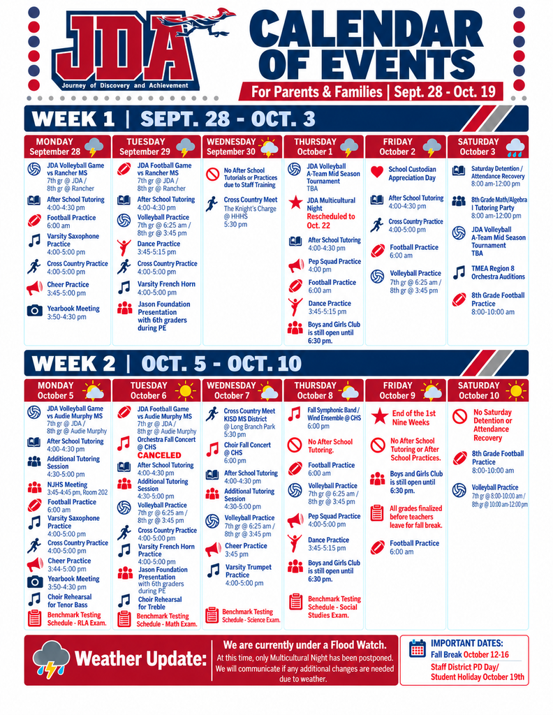 Calendar of events