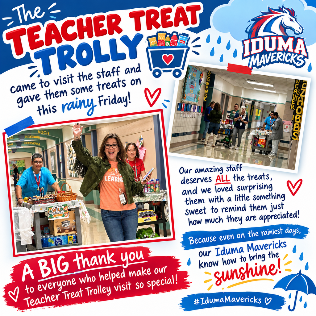 Advertisement for Idumna Mavericks. It features a collage of people delivering treats, a person waving, and staff receiving gifts.