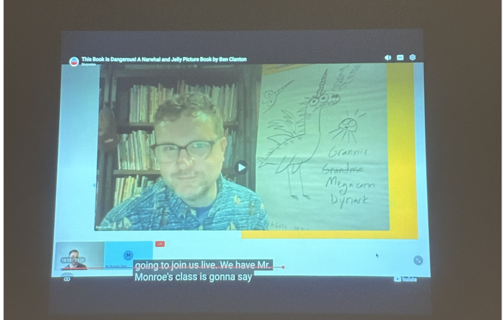 Ben Clanton on screen with a drawing