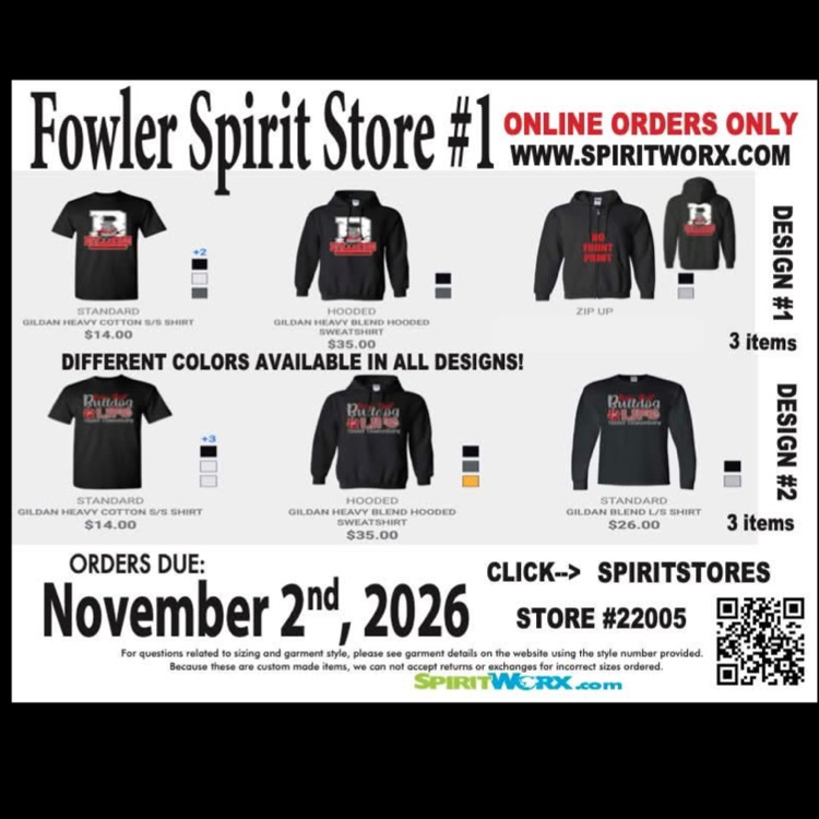 tshirts with Bulldogs logo ordering information due by Nov 2