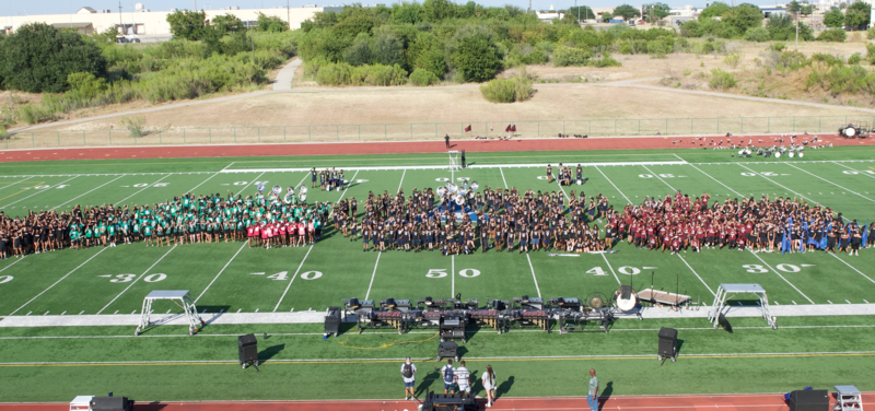 High school bands at Hood Stadium