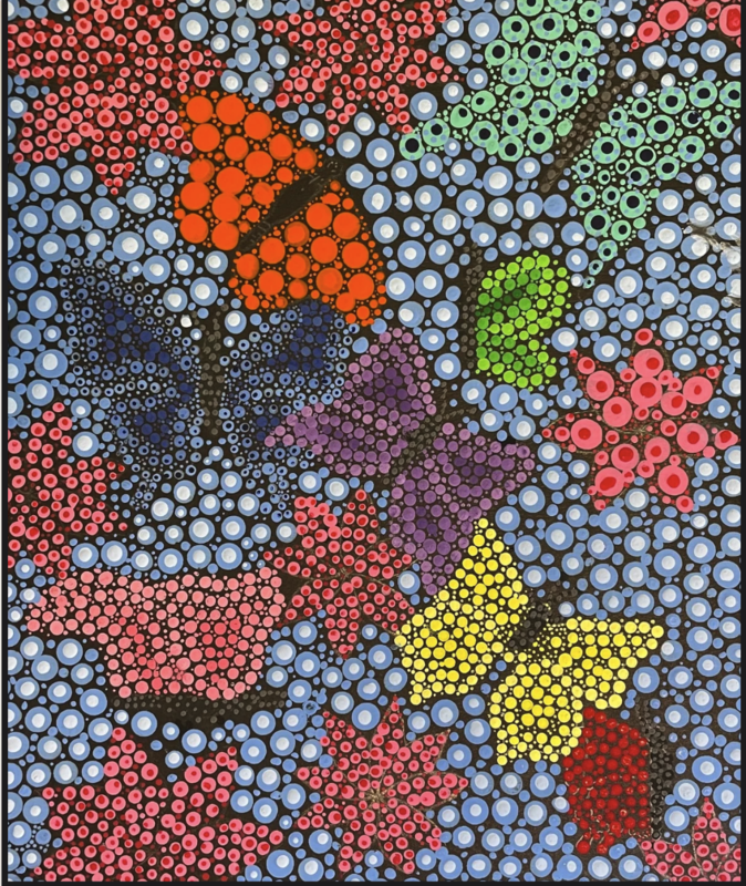 media art of colorful art dot with butterflies