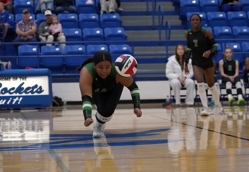 Diving for a dig in EHS volleyball match