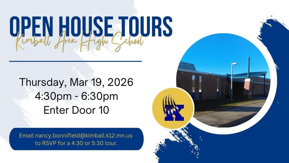 Open House Tours infographic with picture of school building and school logo in yellow