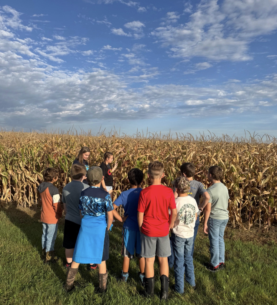 students in front of corn field