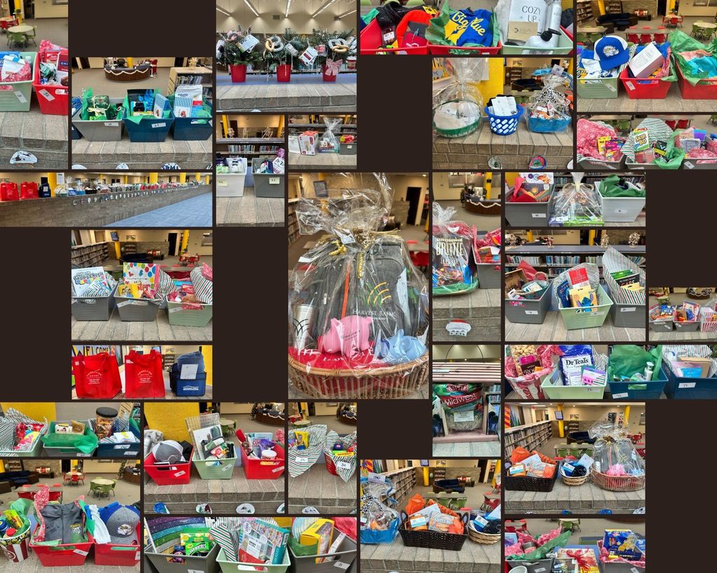 photo collage of raffle baskets