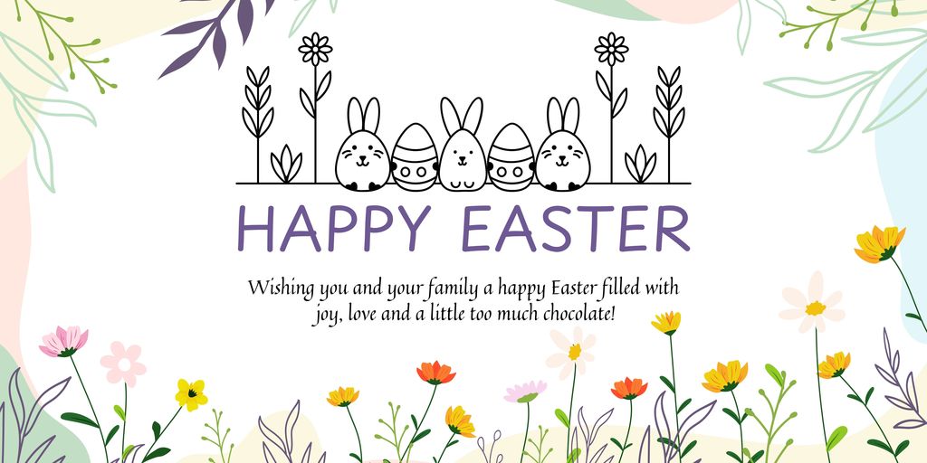 Easter eggs in a line with a flower border