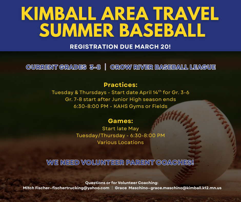 Travel Baseball Reg due March 20