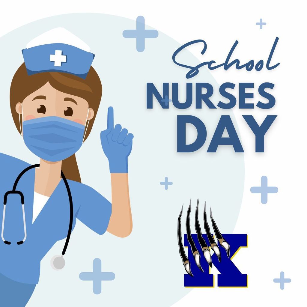 Blue and white background with a nurse graphic and blue cross symbols