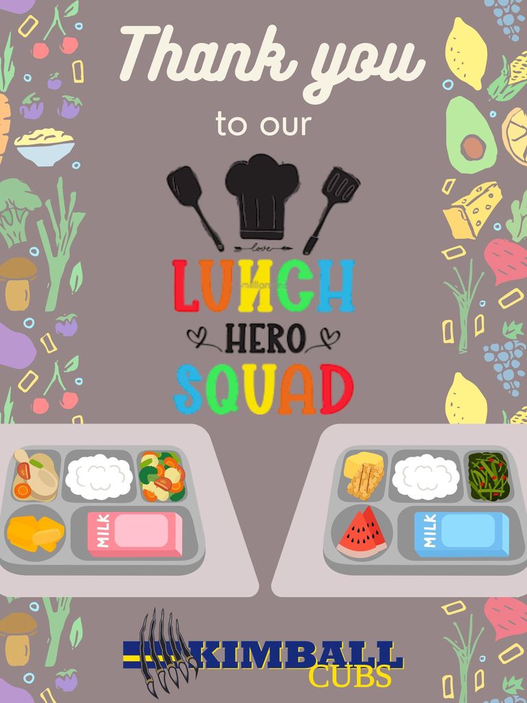 food border with trays of food and lunch hero squad text