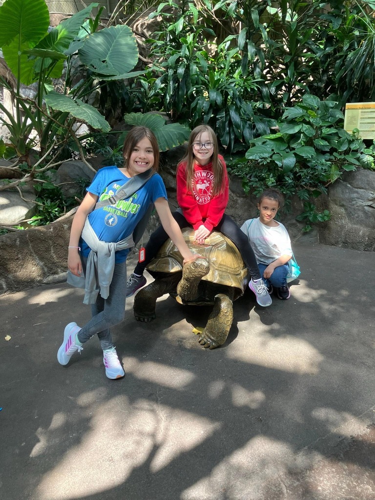 3 girls on tortoise statue