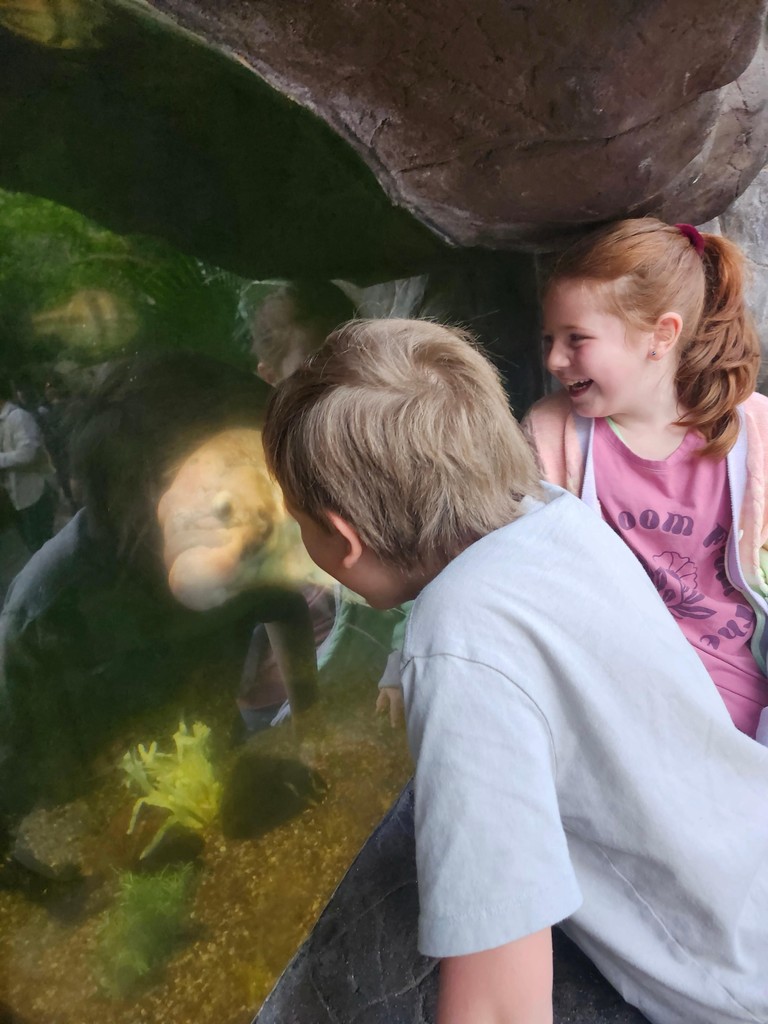 students in front of exhibit