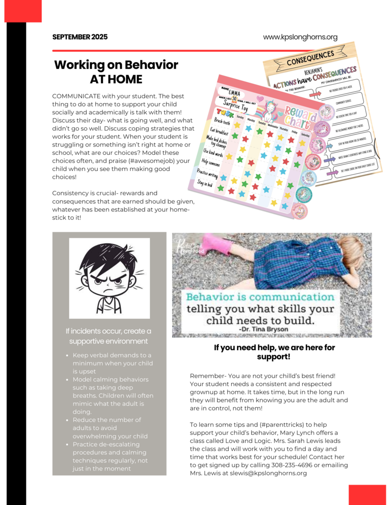 September Newsletter for Behavior Support at Home went home in Longhorn Mail Wednesday! 