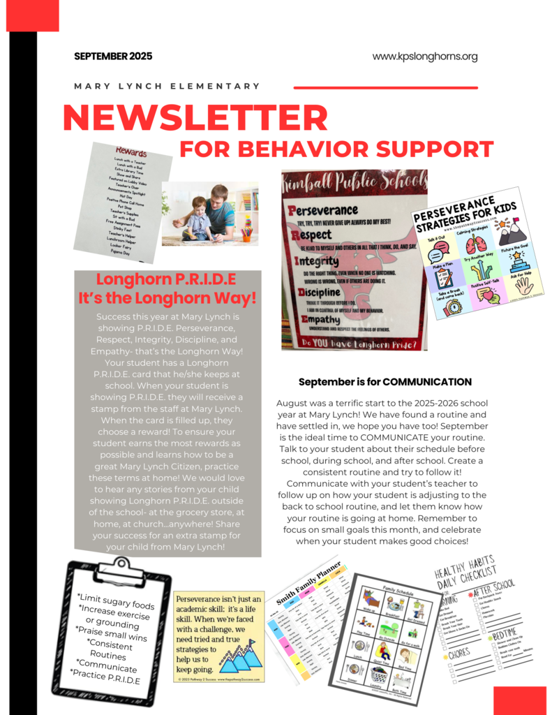 September Newsletter for Behavior Support at Home went home in Longhorn Mail Wednesday! 
