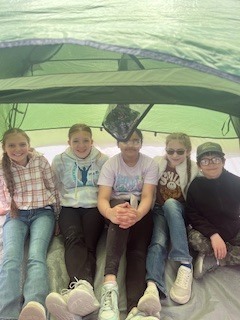 inside pitched tent 