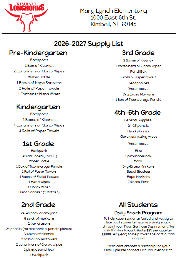 School Supply List