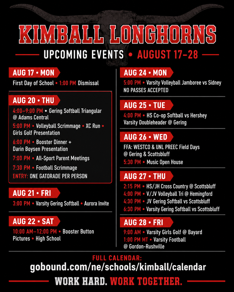 Augus 17-28 Schedule