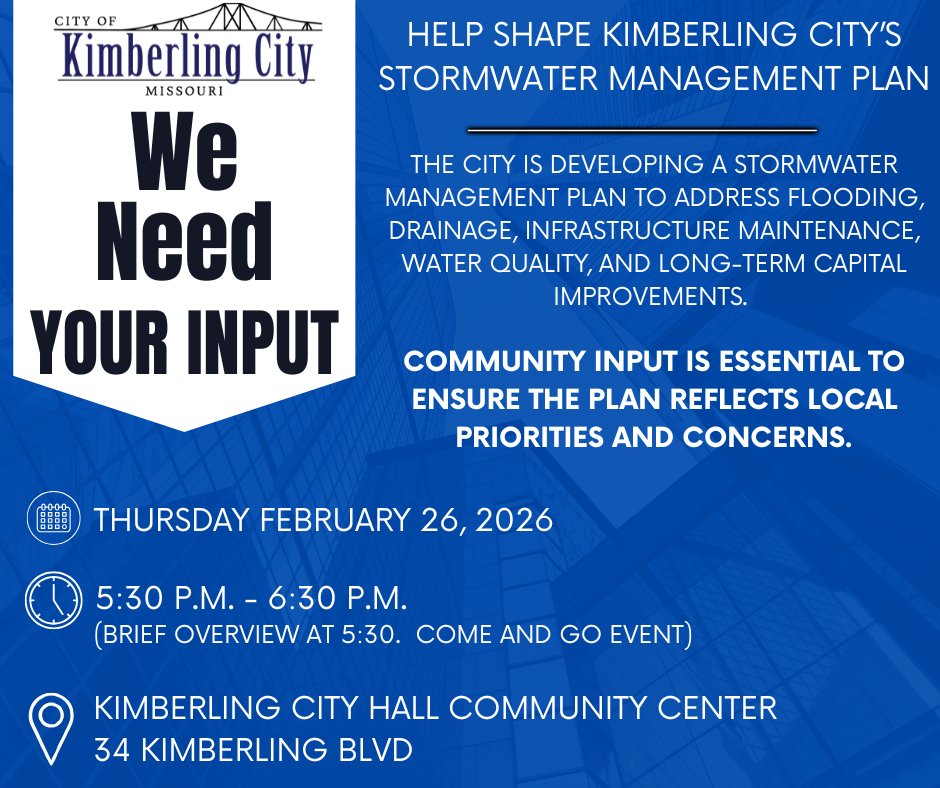Stormwater Management Plan Public Meeting February 26 at 5:30 p.m.  in the Kimberling City Community Center