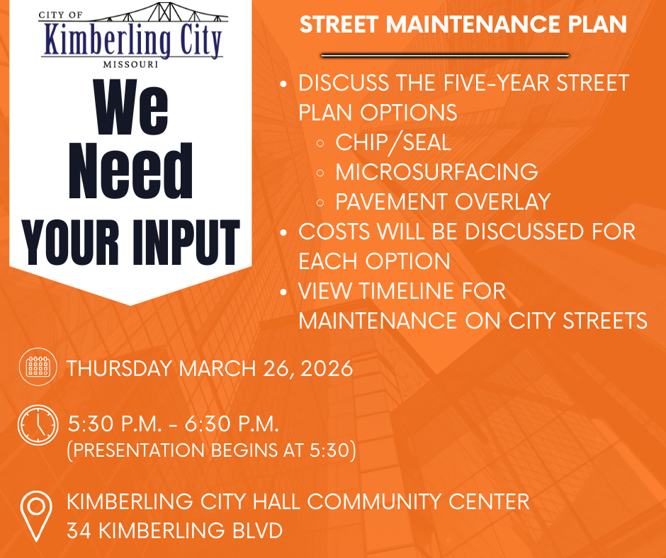 Street Maintenance Plan Public Meeting Thursday March 26 at 5:30 p.m. at City Hall