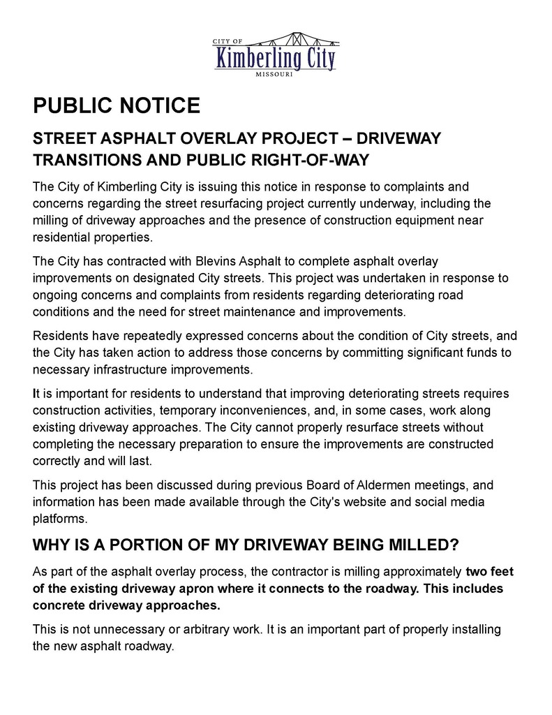 Public Notice for Street Maintenance