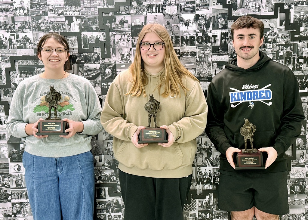Congrats to the KHS Students-of-the-Quarter for Q3!  Becca Fiesel, Sydney Stock, and Kyle Campbell!