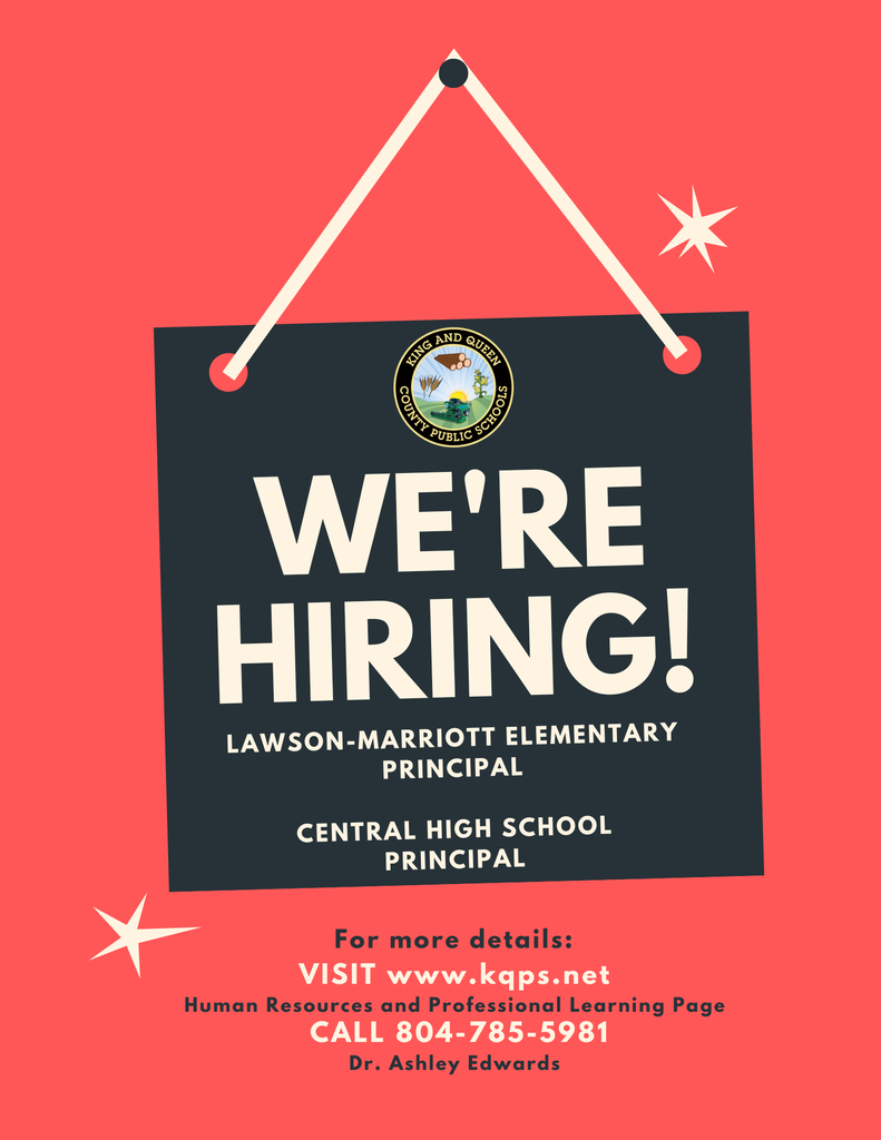 We're hiring sign that references LMES Principal and CHS Principal. Under it, it says for more details, visit www.kqps.net. 