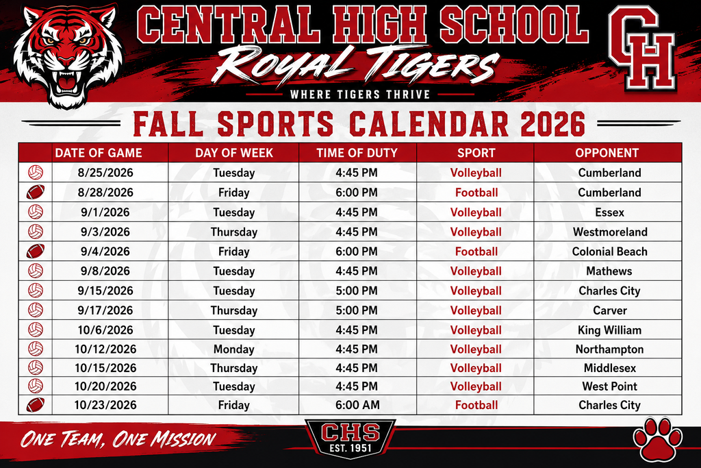 FALL SPORTS SCHEDULE