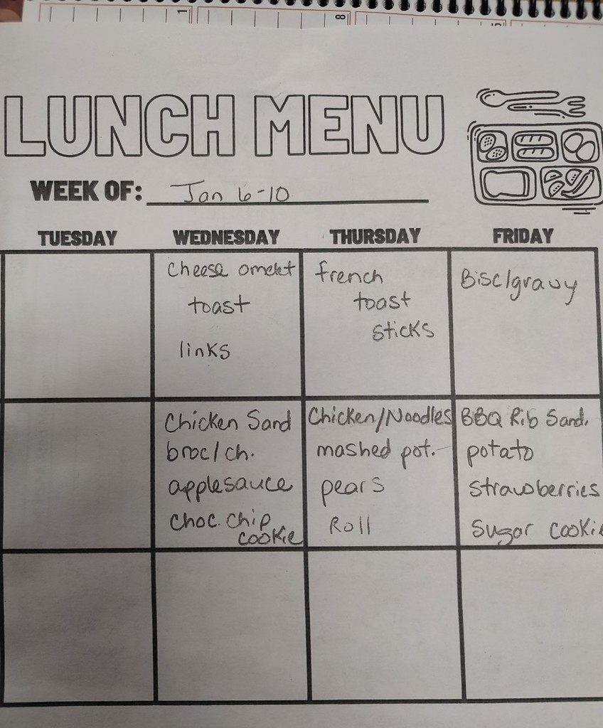 Updated Lunch Menu for this week.