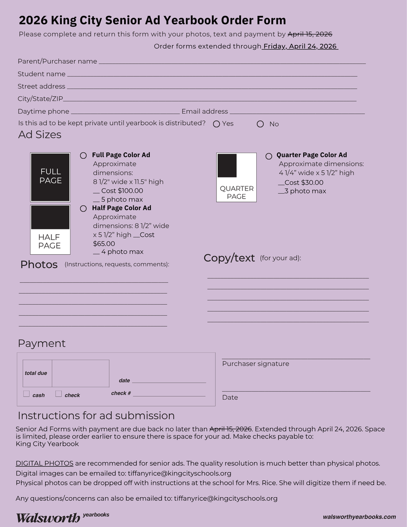 Senior Ad Order form