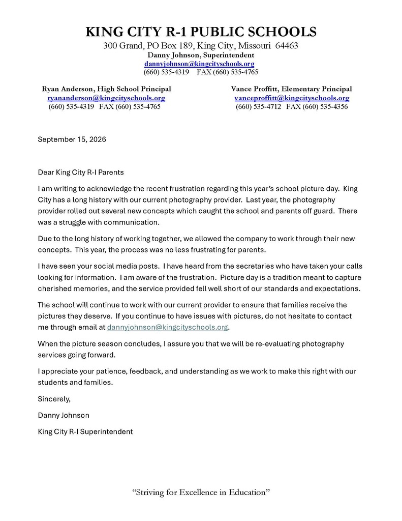 School Picture Letter