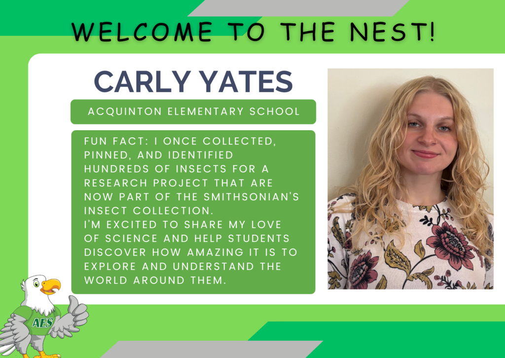 Picture of a new teacher with the AES Mascot