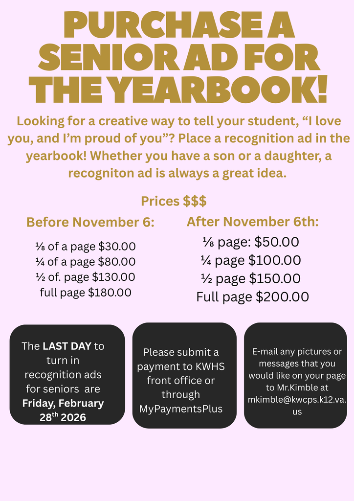 Flyer for purchasing ads for the yearbook from $50-200