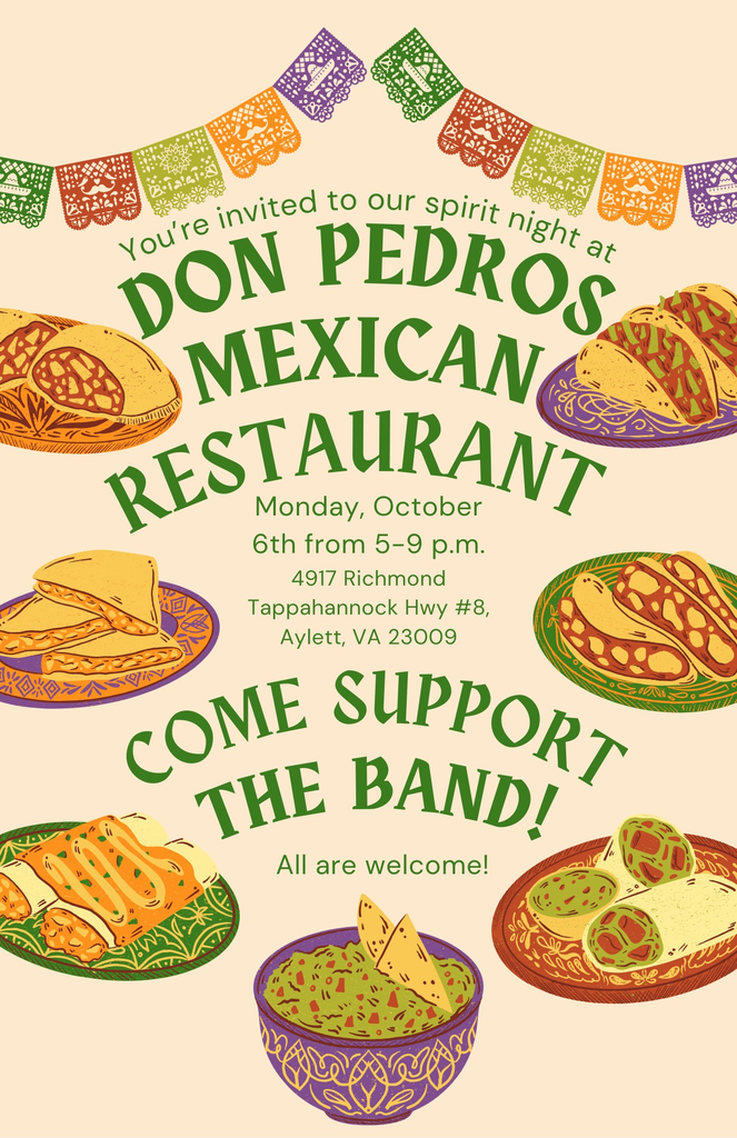 Don Pedro's Mexican Restaurant Band Booster Spirit Night 10/6 5-9 pm