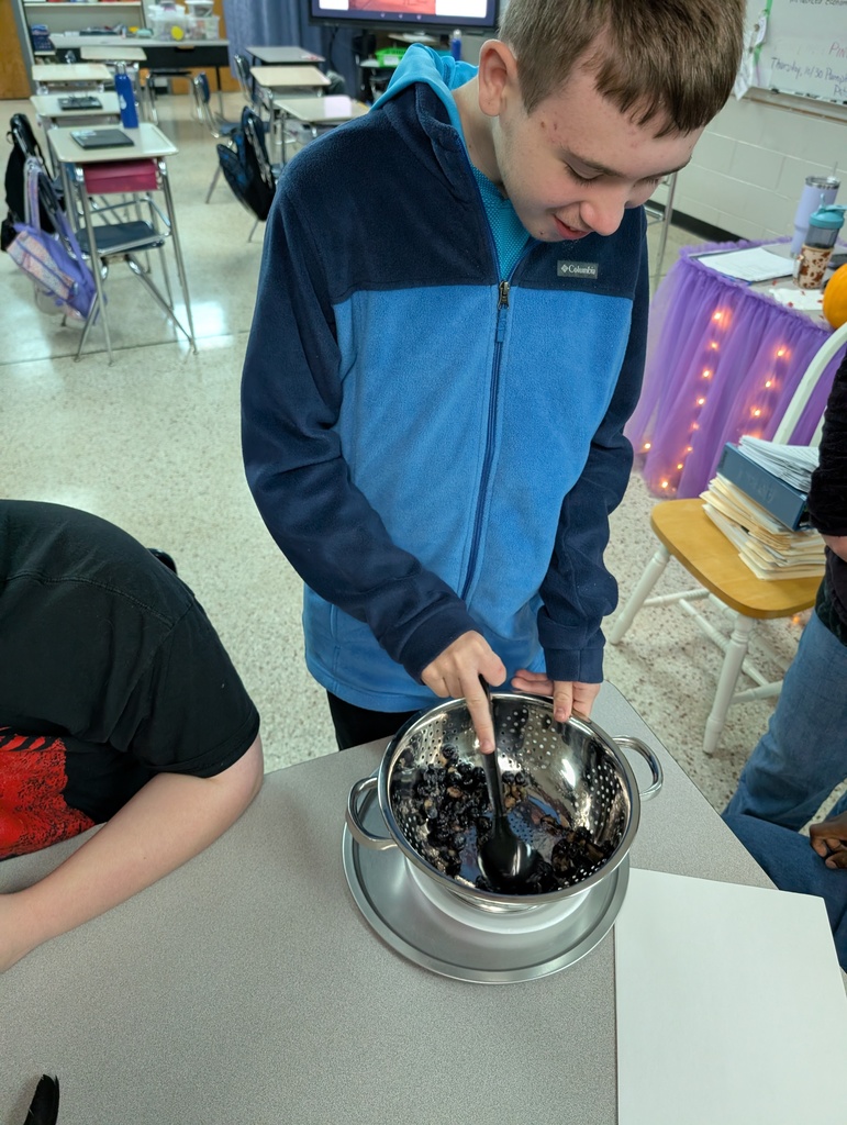 Smashing blueberries to make ink