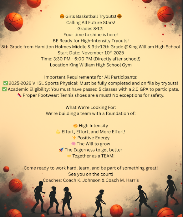 Details for the basketball tryouts