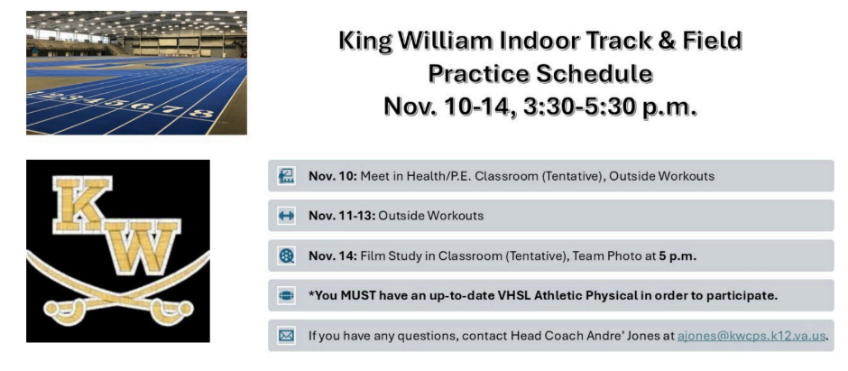 KW Indoor Track and Field 11/10-14 3:30 to 5:30