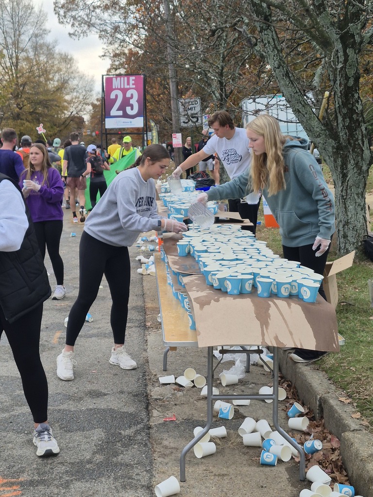 Handing out waters at the Richmond marathon