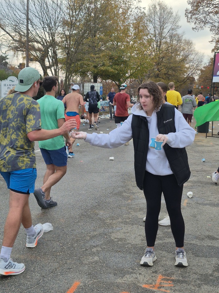 Handing out waters at the Richmond marathon