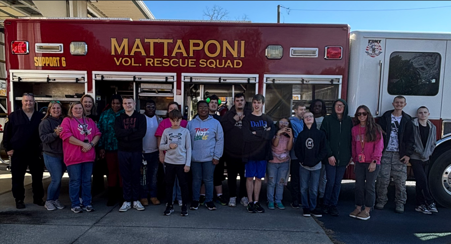 Students visiting the Mattaponit Rescue Squad