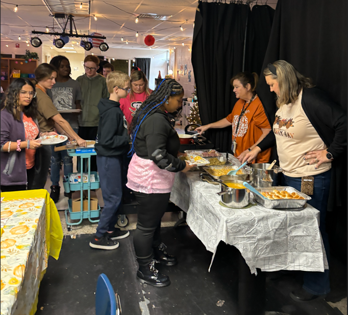 Students enjoying their thanksgiving feast