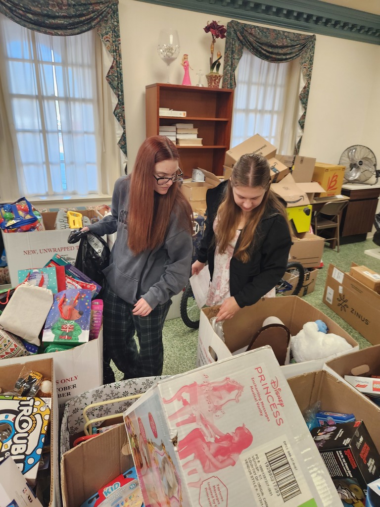 Service Learning Students helping to sort Toys for Tots