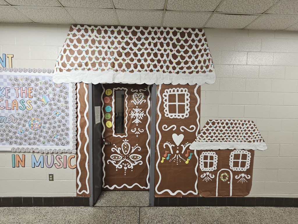 Door decorated like a ginger bread house