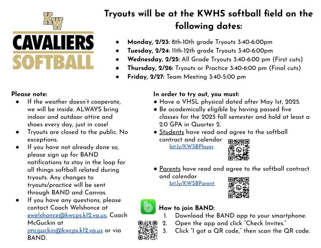 Softball tryout information