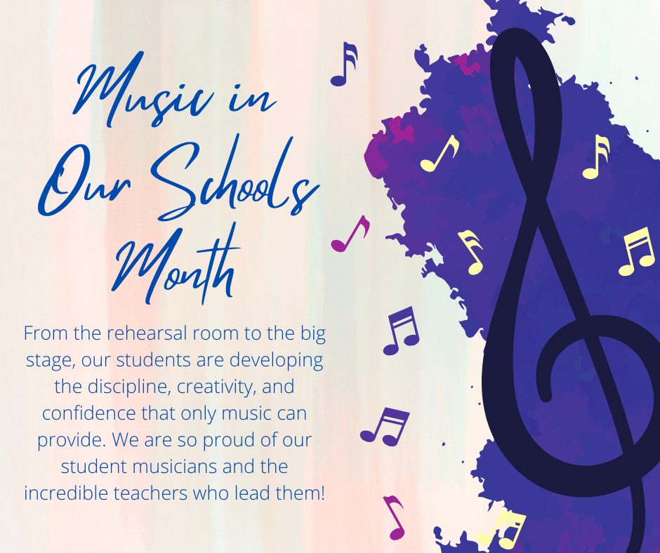 Music in Our Schools Month! From the rehersal room to the stage, our students are developing the discipline, creativity, and confidence that only music can provide. We are so proud of our student musicians and the incredible teachers who lead them!